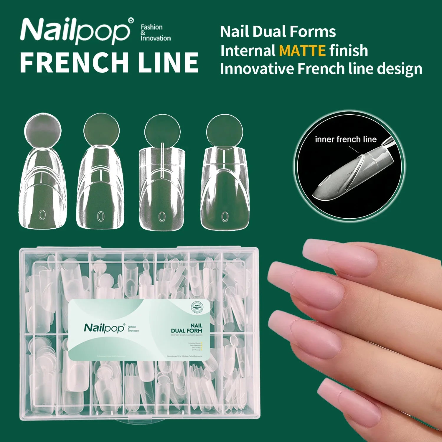 Nailpop French Line Dual Forms Nail Extension Tips Matte Inner F1 Molds 140Pcs