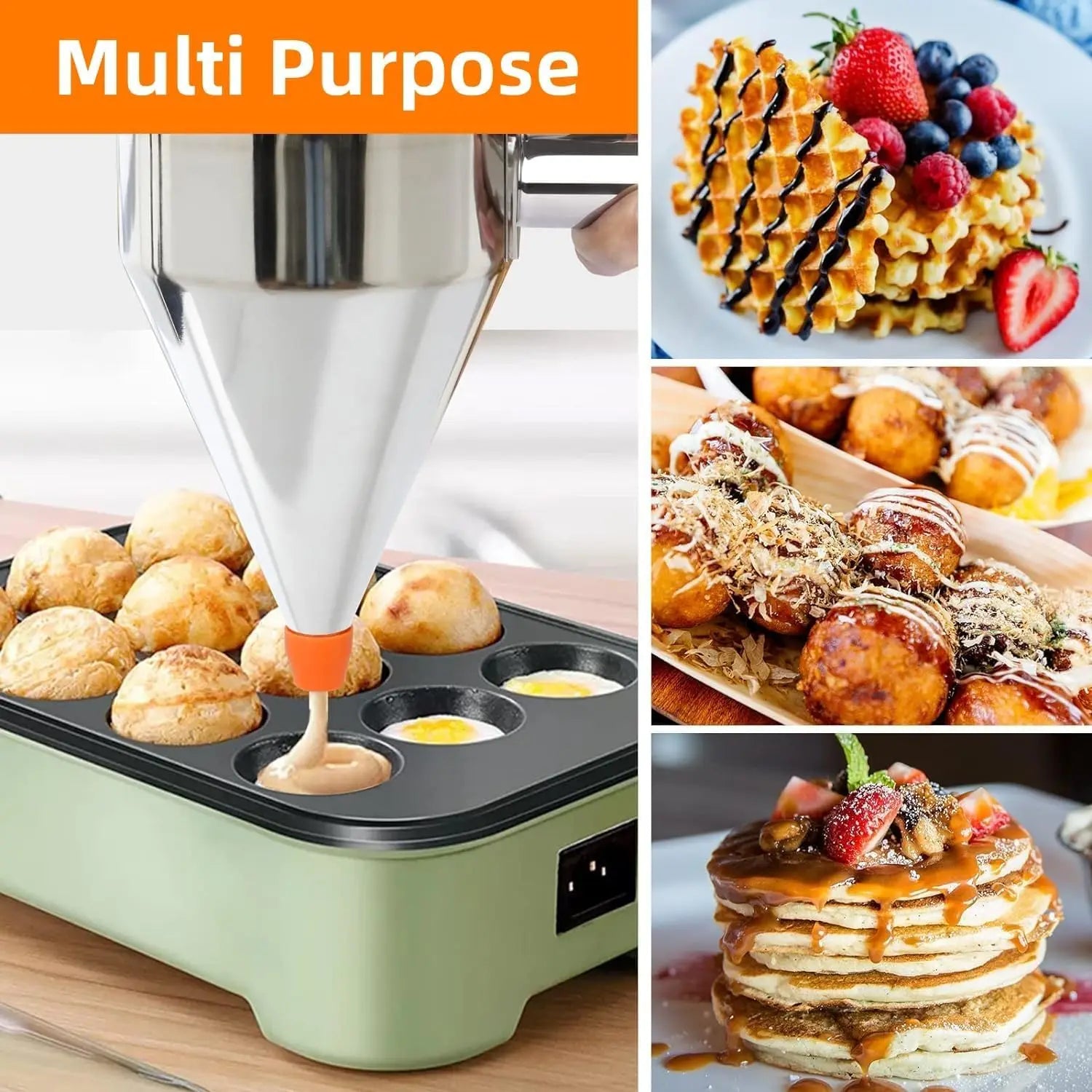 Pancake Batter Dispenser With 4 Nozzles Multi Caliber Stainless Steel Stand