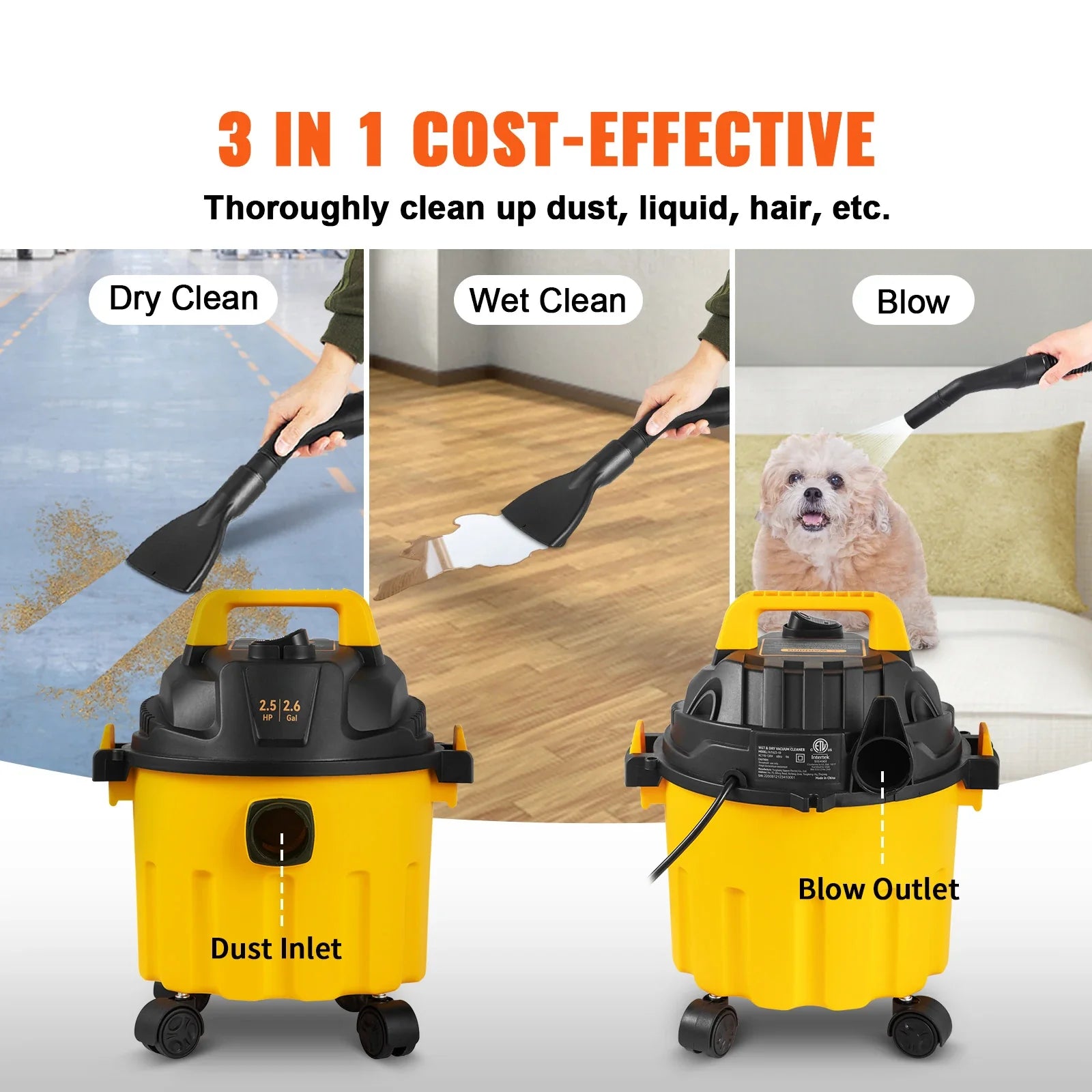 SucceBuy Wet Dry Vacuum 2.5 Peak HP 3-in-1 Shop Vacuum