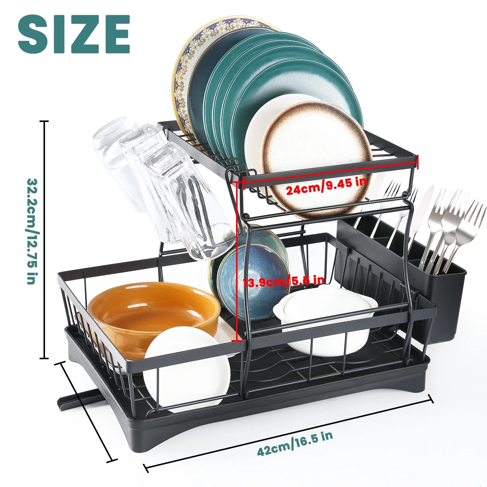 Two-Tier Dish Drying Rack for Kitchen Countertop