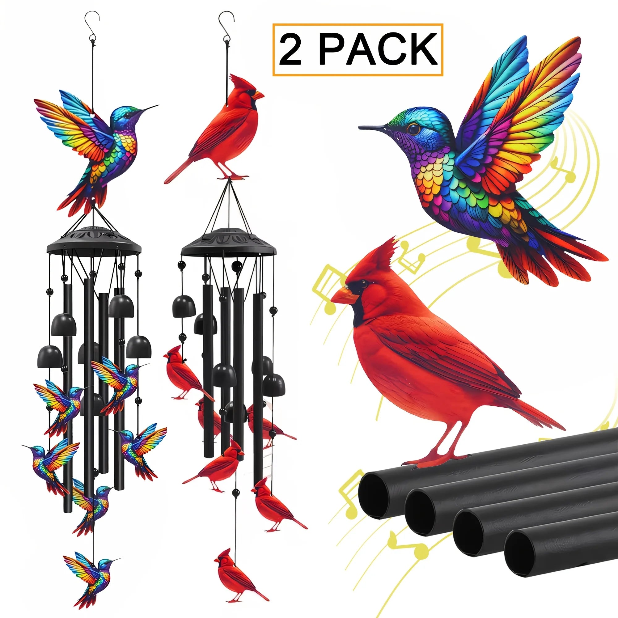 Lucky Wind Chime Garden Decor With Gradient Bird Ornament