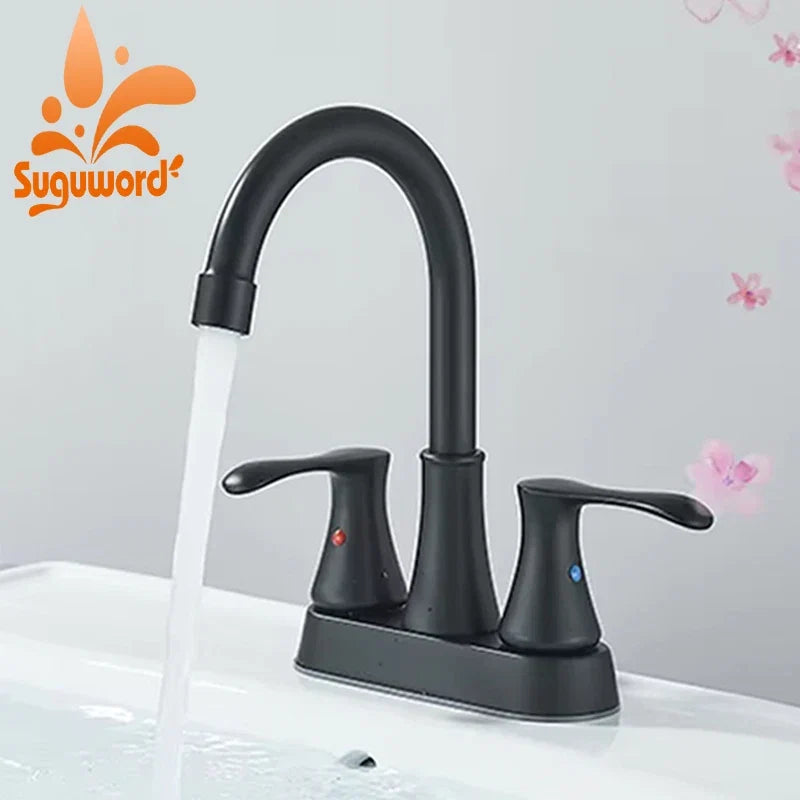 Suguword Bathroom Faucet Dual Handle Deck Mounted Brass
