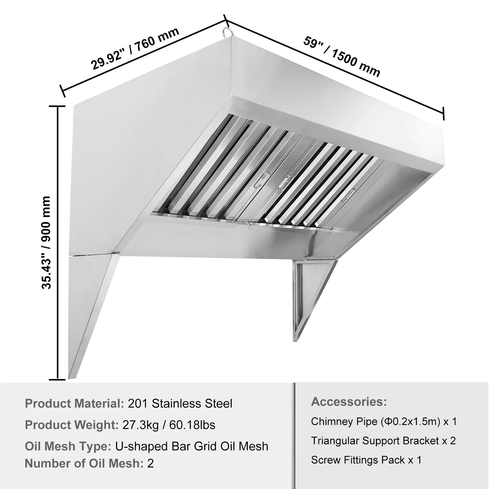 VEVOR Stainless Steel Commercial Exhaust Hood Under Cabinet