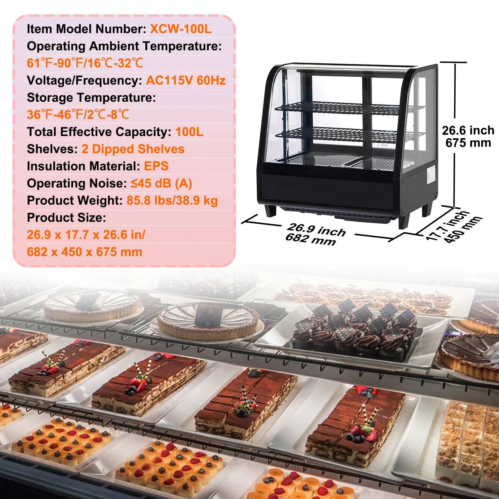SucceBuy Refrigerated Display Case Countertop Pastry Showcase With Turbo Cooling