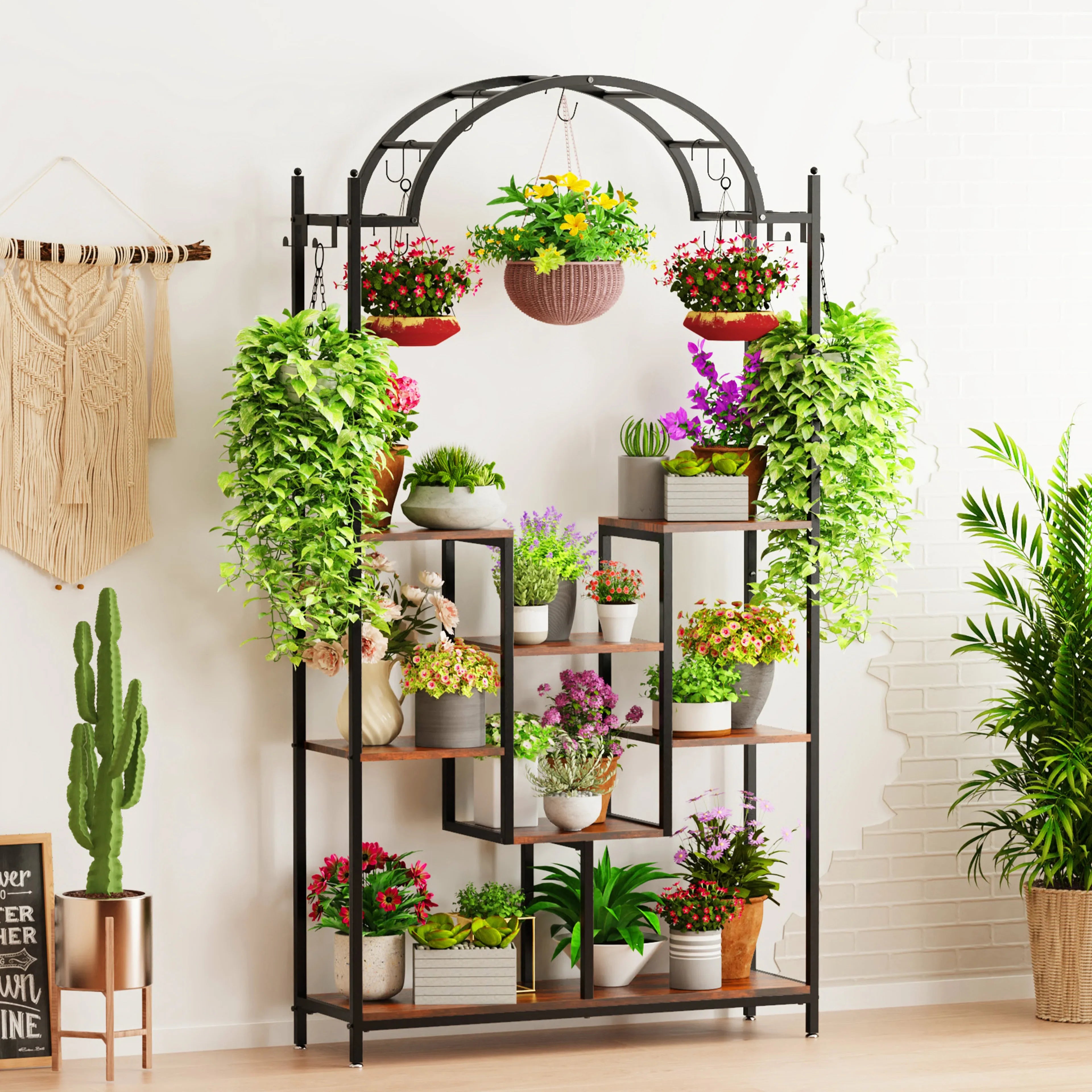 BINGOPAW 5-Tier Tall Indoor Plant Stand With Arched Metal Frame