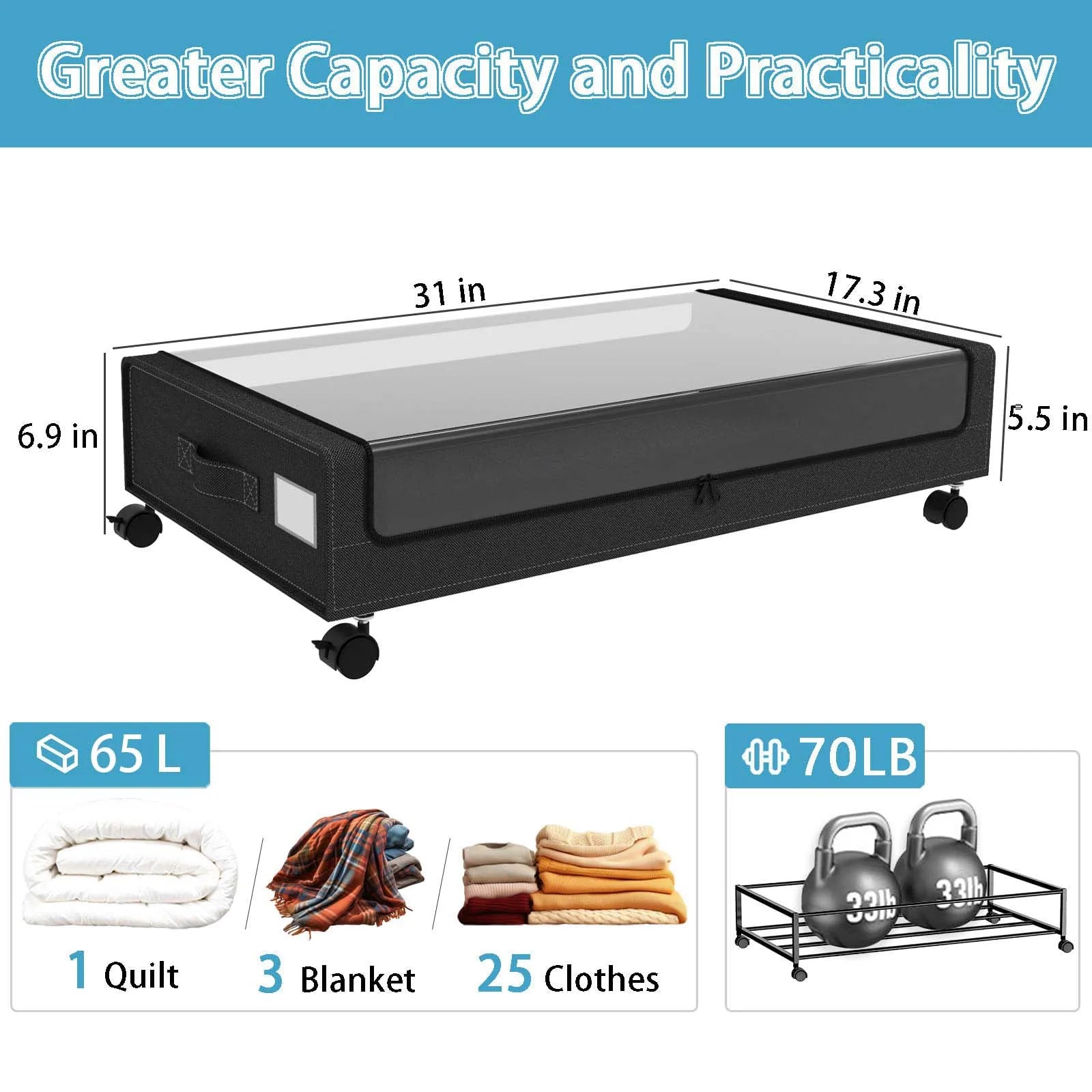 Under Bed Storage Bins With Wheels 2-Pack Clear Lids