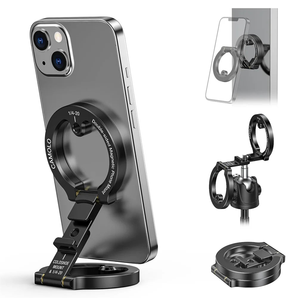 YELANGU Dual Magnetic Phone Holder for Travel and Tripod