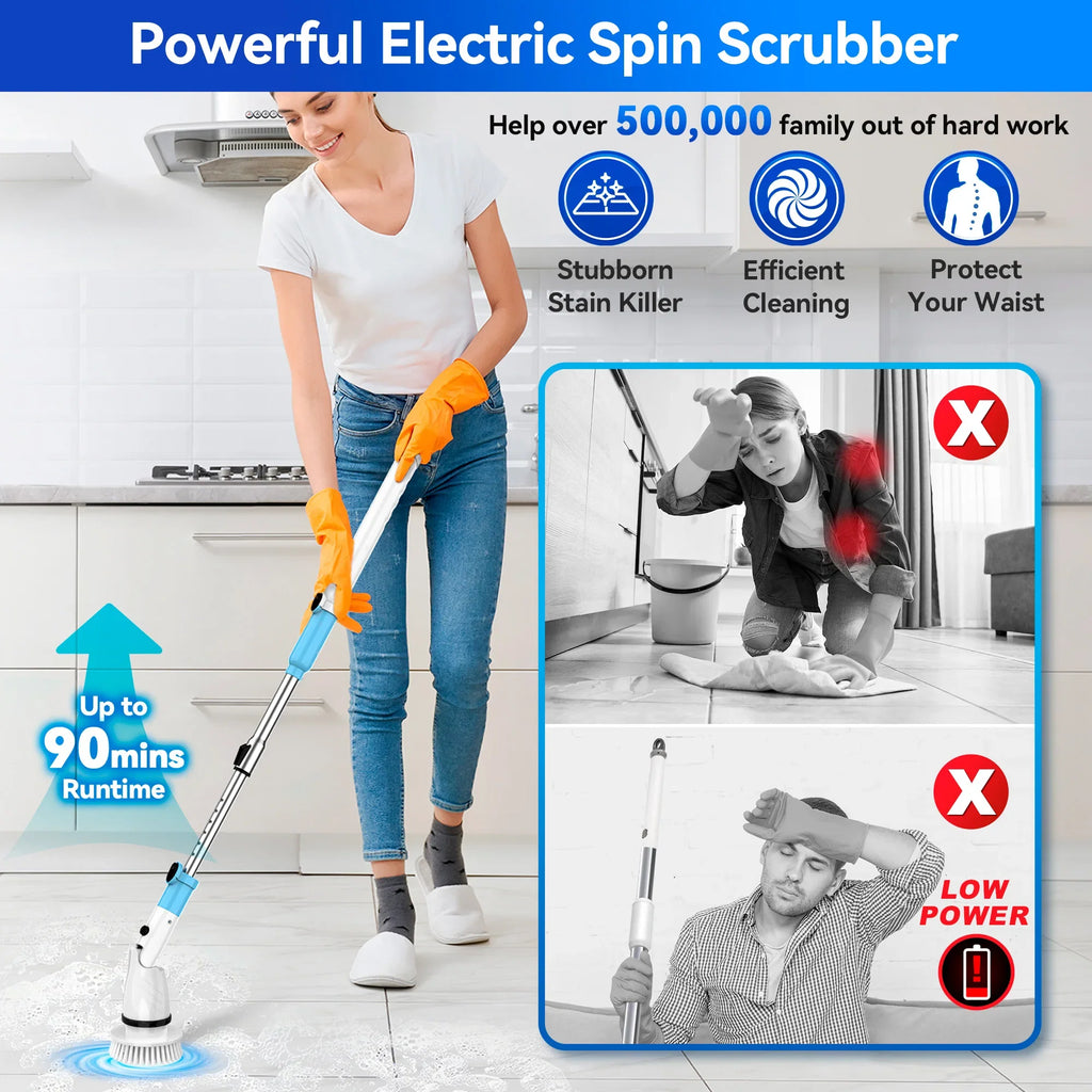 INSE Cordless Spin Scrubber 450RPM With 5 Replaceable Brushes