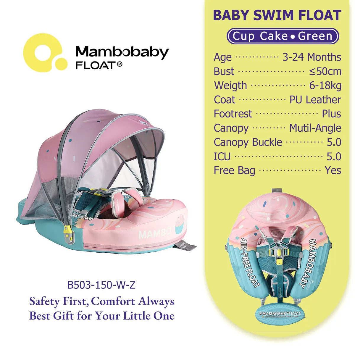 Mambobaby No Slip Safe Harness Baby Swim Float for Toddlers