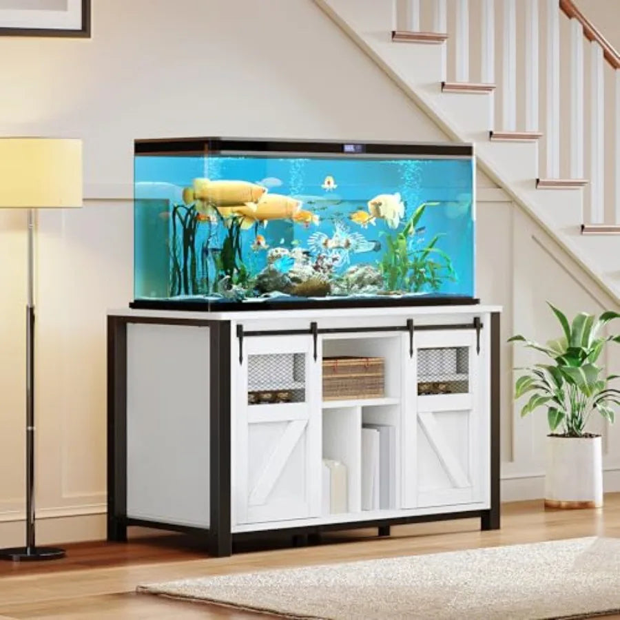 Heavy Duty Aquarium Stand With Power Outlets And Barn Door