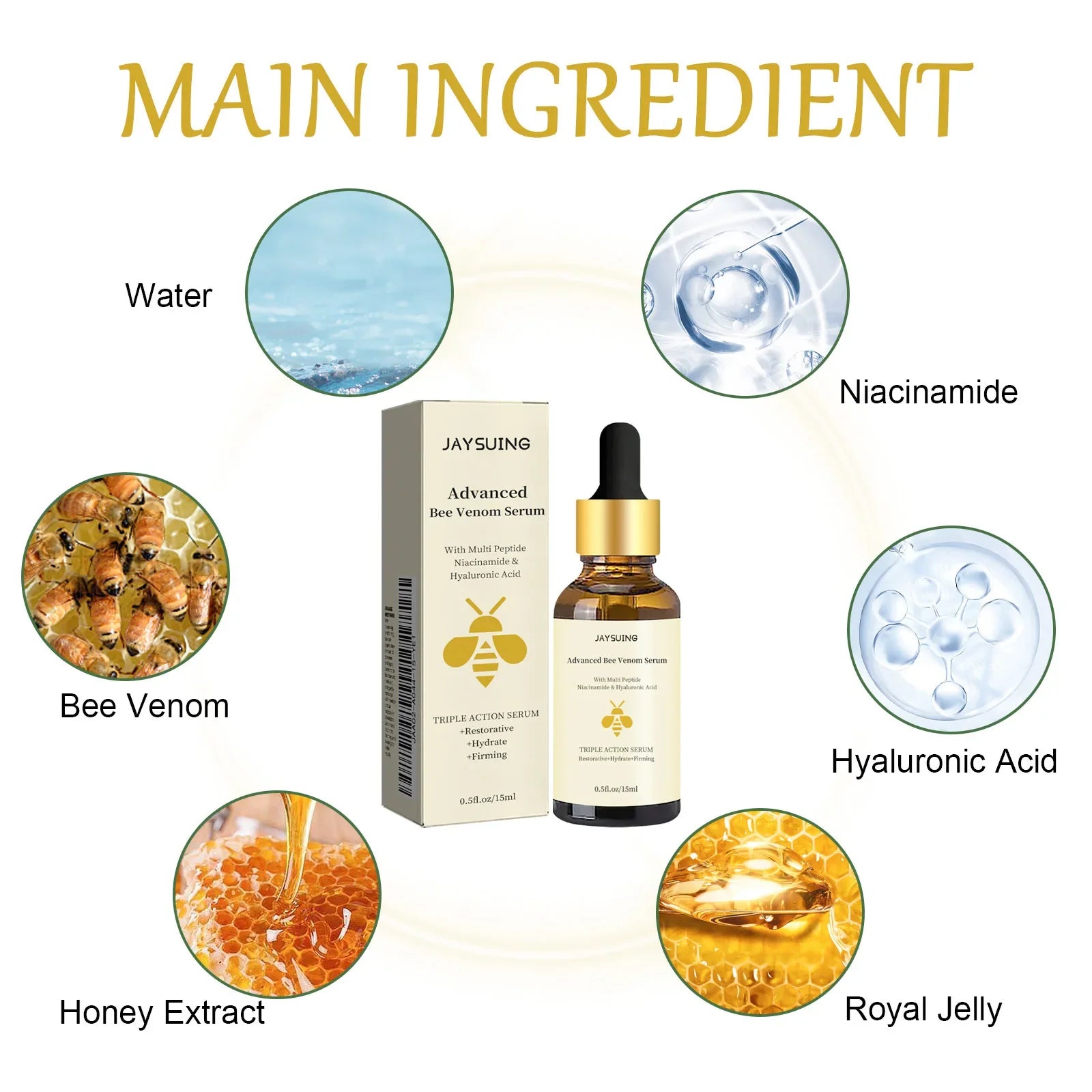 1/2/3pcs Bee Venom Facial Serum Face Essence Wrinkle Reduction Skin Tightening Natural Collagen Booster Hyaluronic Acid  Essence