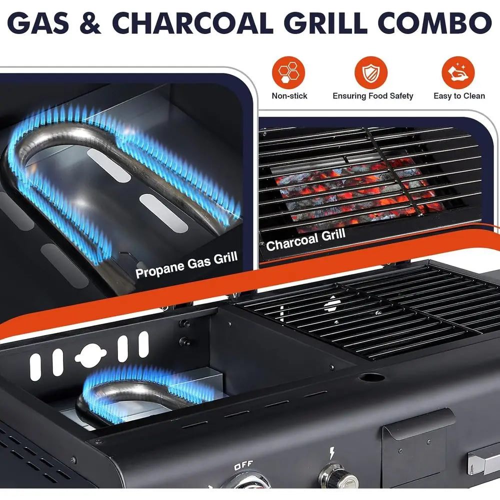 Ticify Dual Fuel BBQ Grill With Gas Griddle And Charcoal