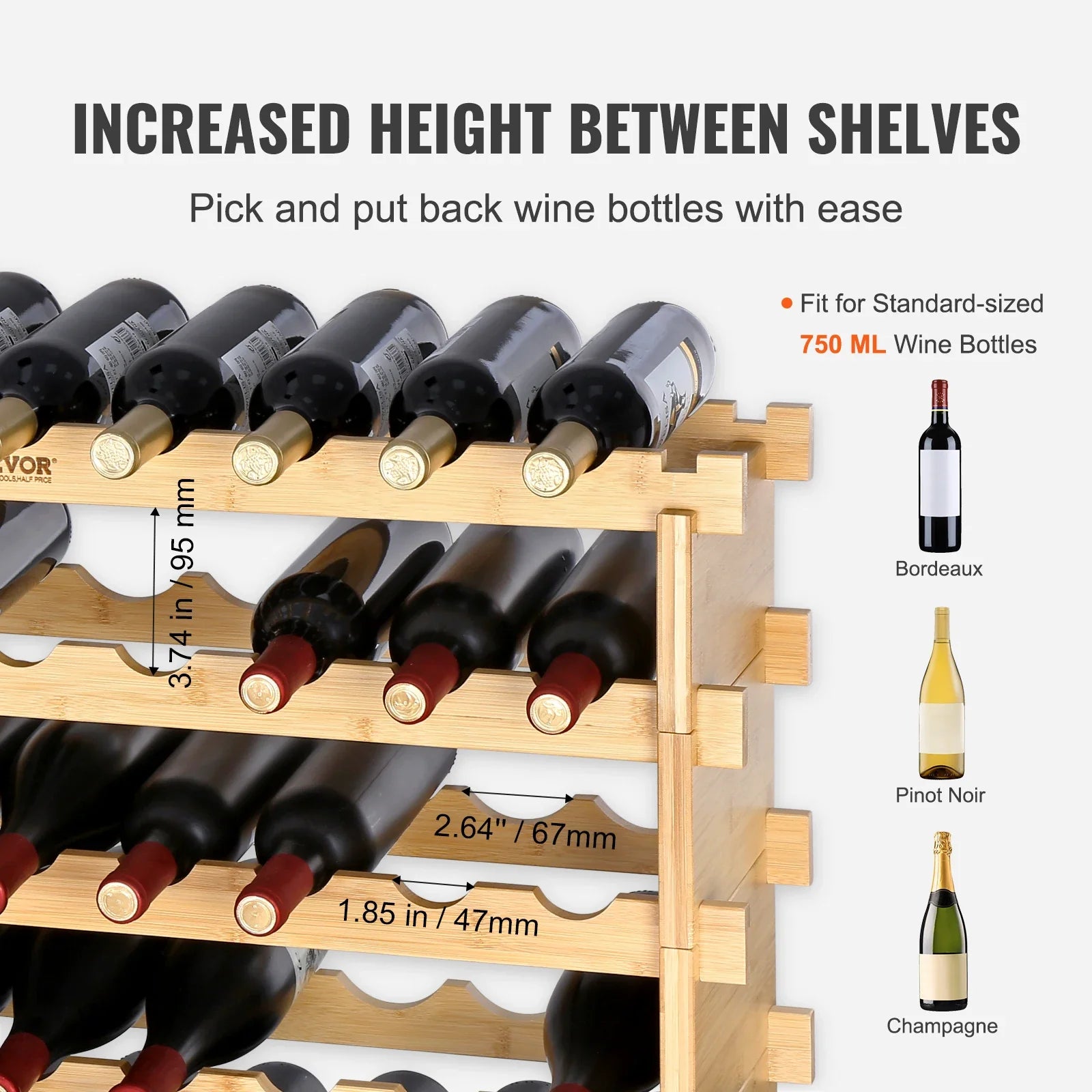 SucceBuy 8-Tier Bamboo Stackable Wine Rack Free Standing Storage