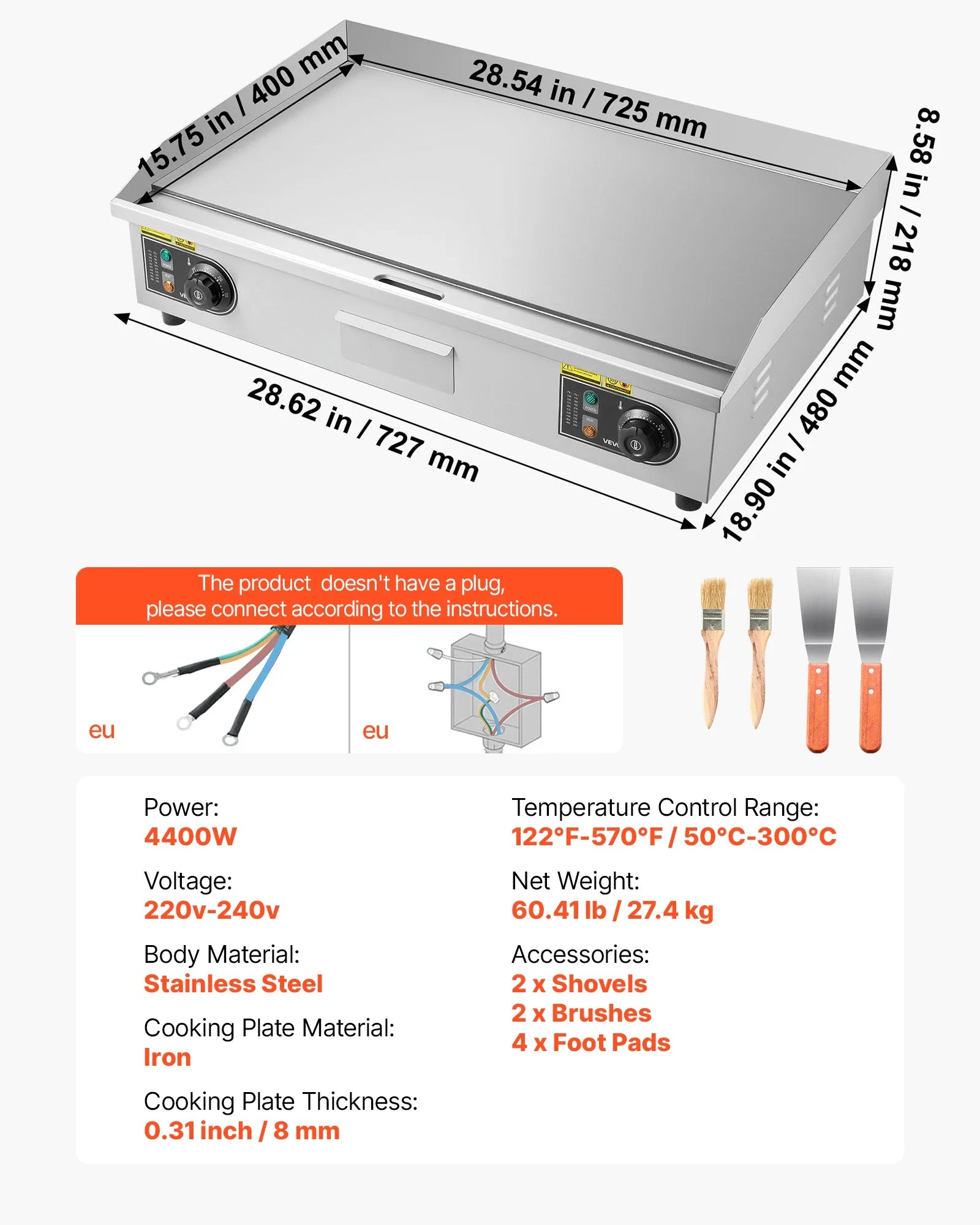 SucceBuy Commercial Electric Griddle 3200W Stainless Steel Countertop Grill