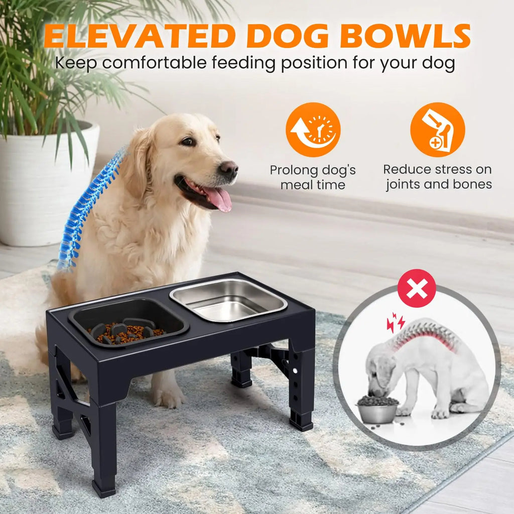 Non Slip Elevated Slow Feeder Dog Bowls With Foldable Stand