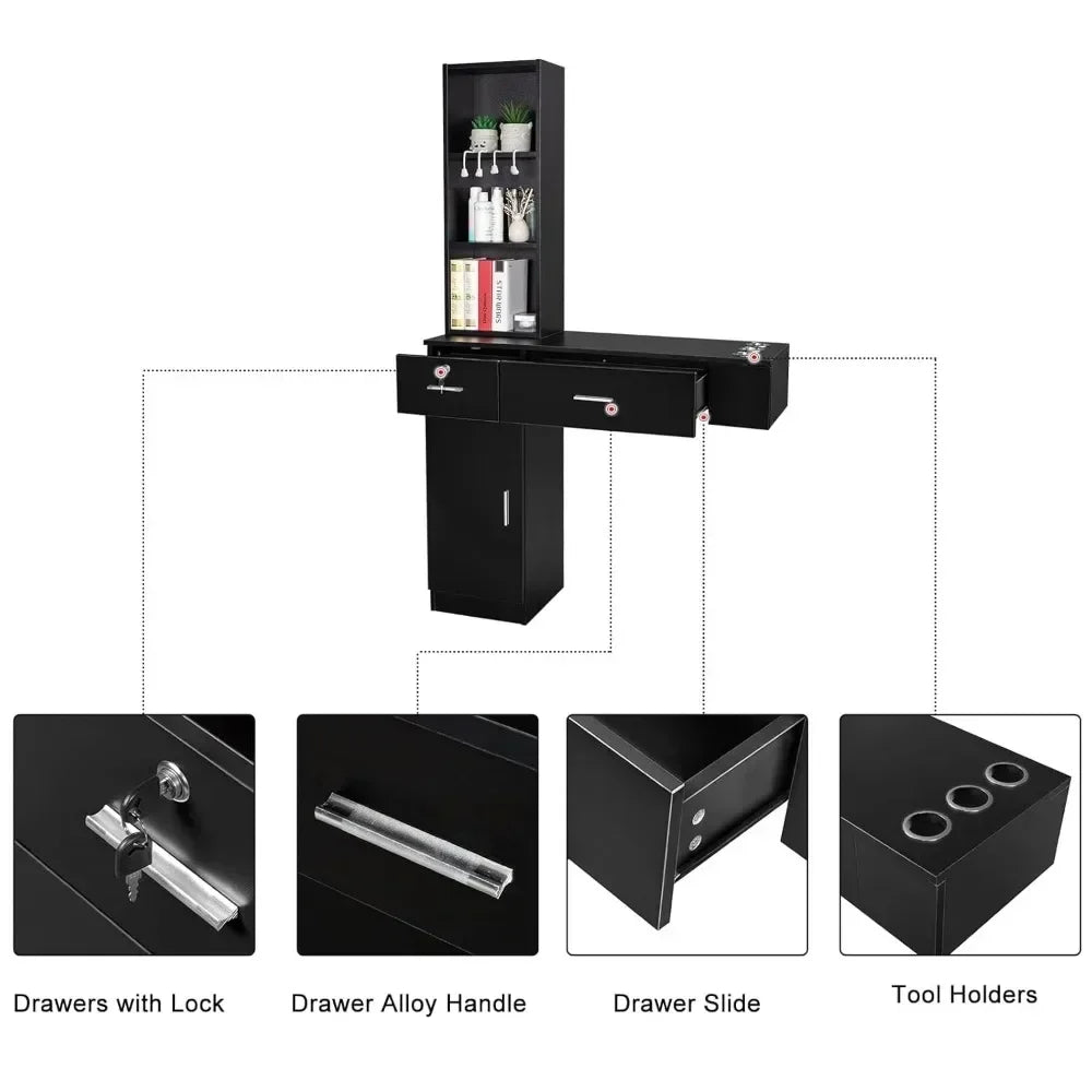 Wall Mount Barber Station With Storage Cabinet For Salons
