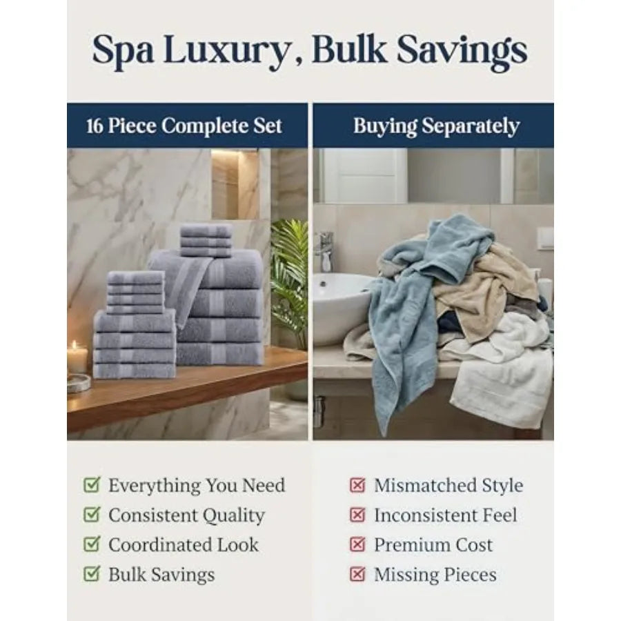 Luxury 16-Piece Bath Towel Set With Washcloths Included