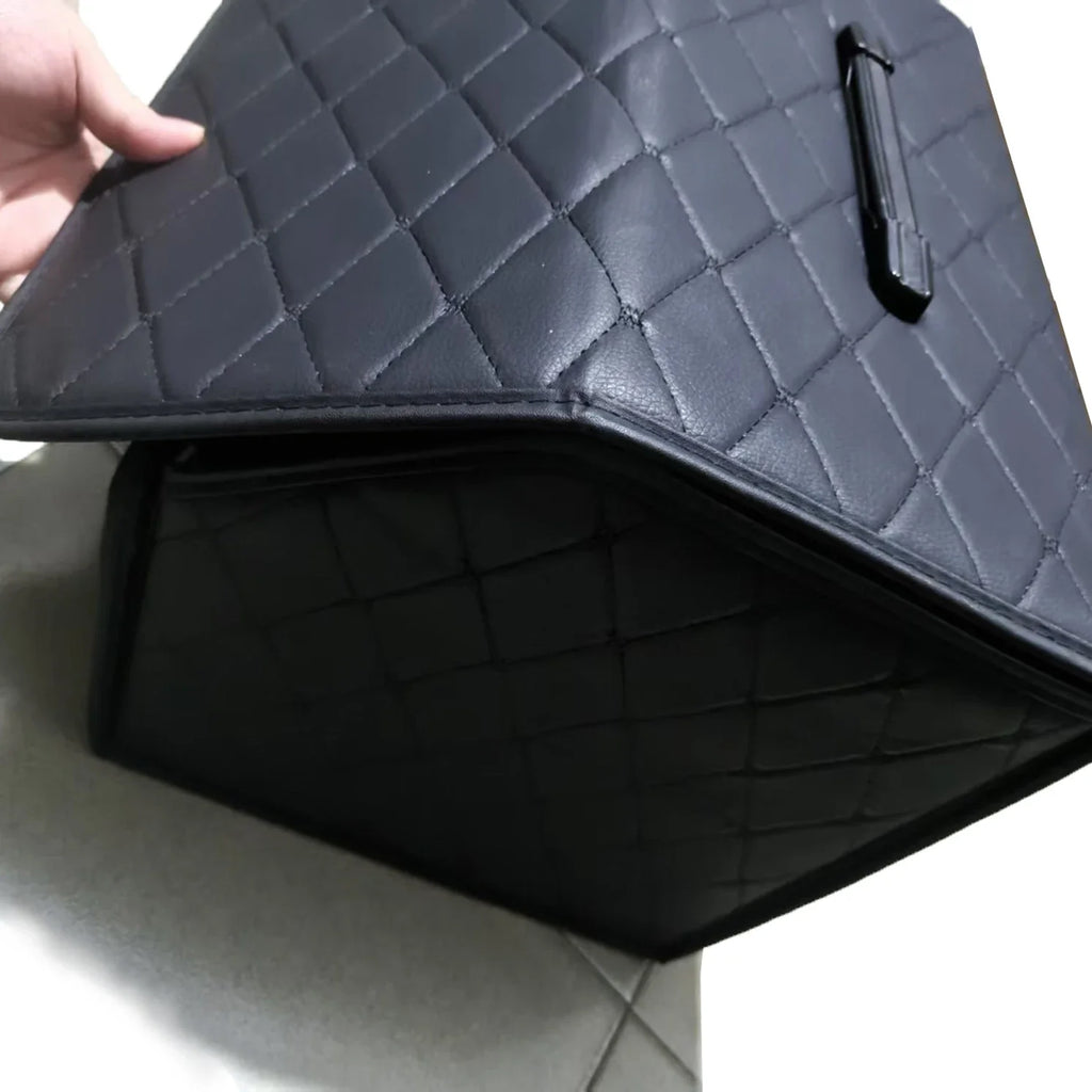 Car Trunk Organizer Box, Large Capacity, Auto Multiuse Tools, Storage Bag, Stowing, Tidying, Leather, Folding for Emergency