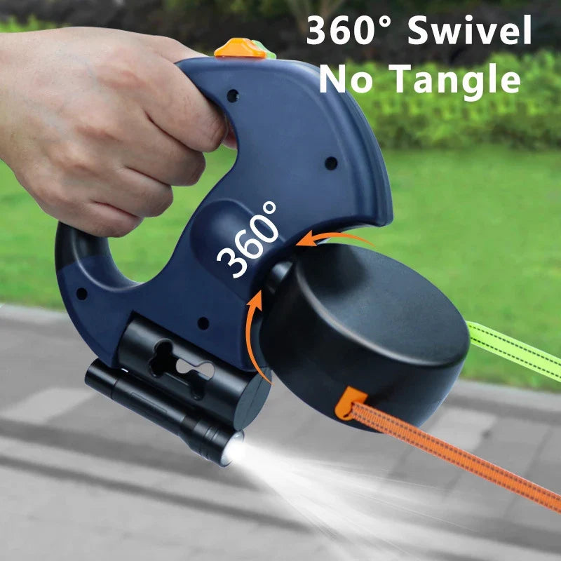 Premium 3M Retractable Double Dog Leash – Reflective 360° Swivel No-Tangle Lead with LED Lights for Small Dogs