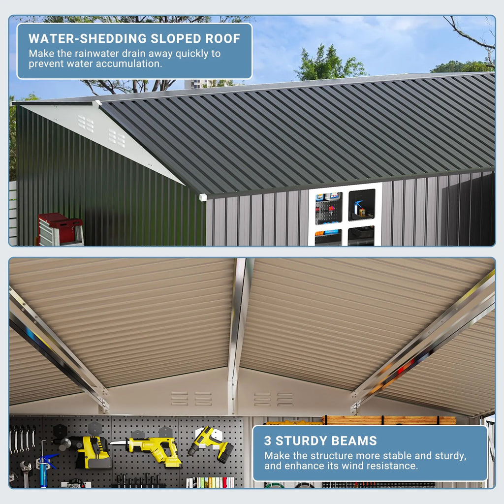 VIWAT Outdoor Metal Storage Shed With Lockable Door And Window