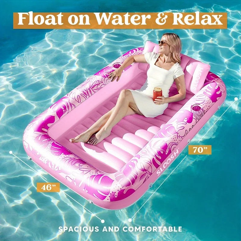 Joyfy Inflatable Pool Lounger Float With Pillow Sunbathing Bed