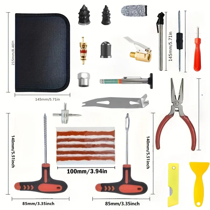 Car Motorcycle Tire Repair Kit 132 Piece Puncture Emergency Set