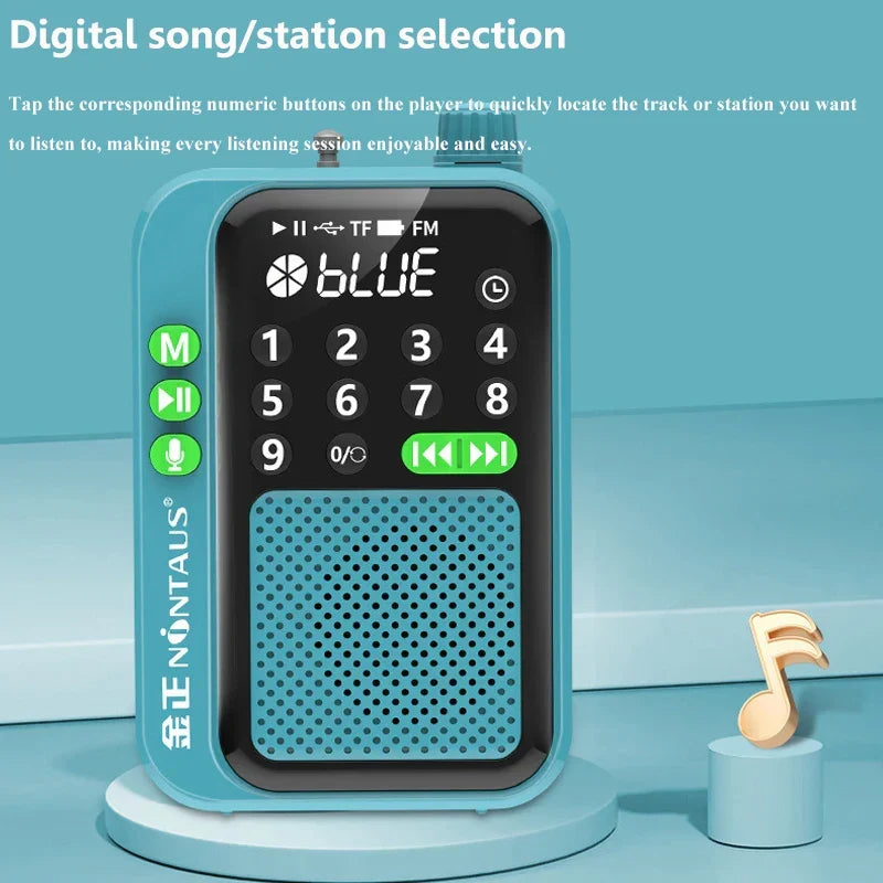 Mini Portable FM Radio Rechargeable Blue