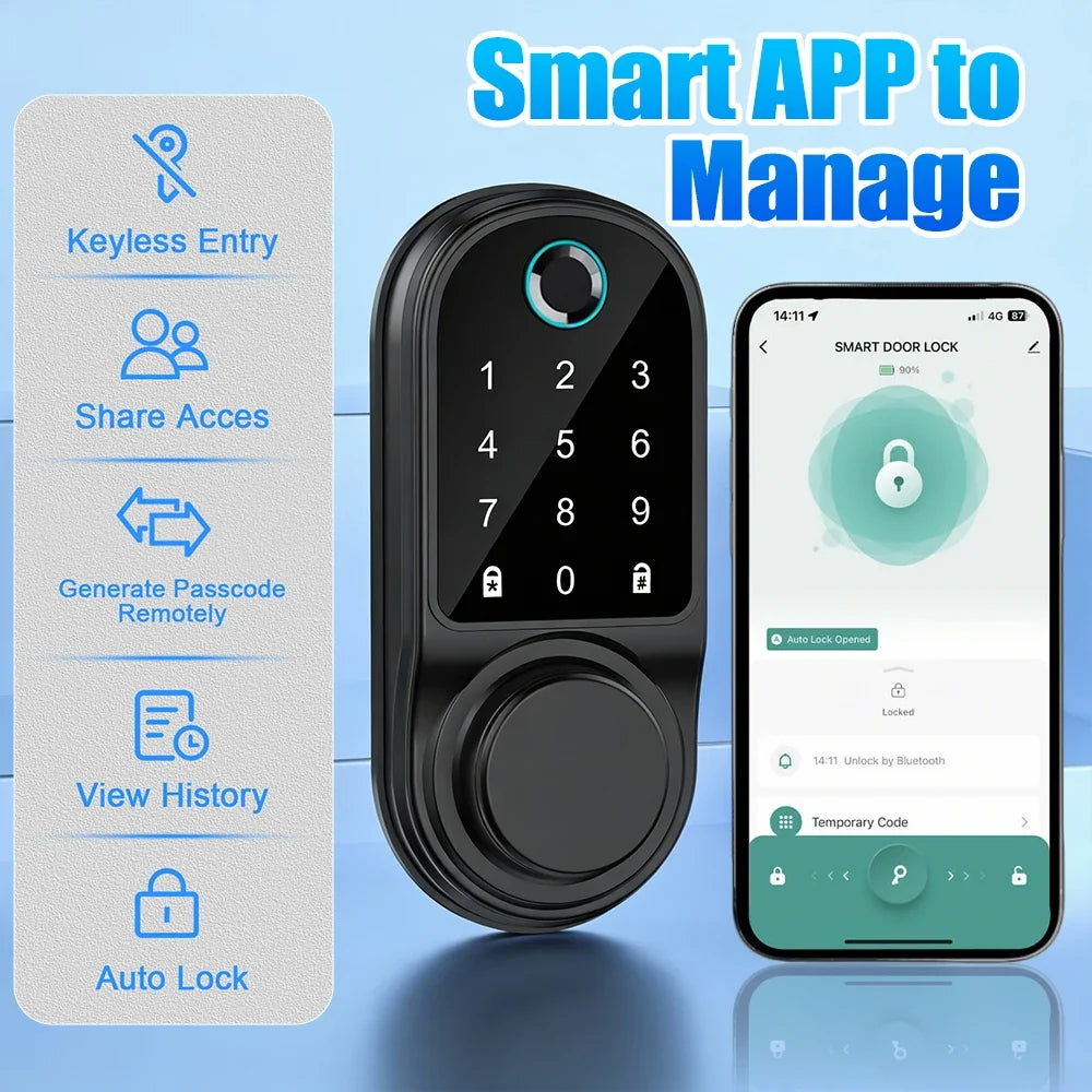 Bluetooth Smart Deadbolt Lock With Fingerprint And Keyless Entry
