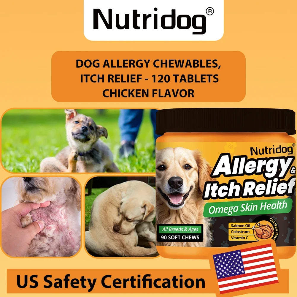 Nutridog Allergy Relief Dog Chews Omega 3 Vitamin C Support