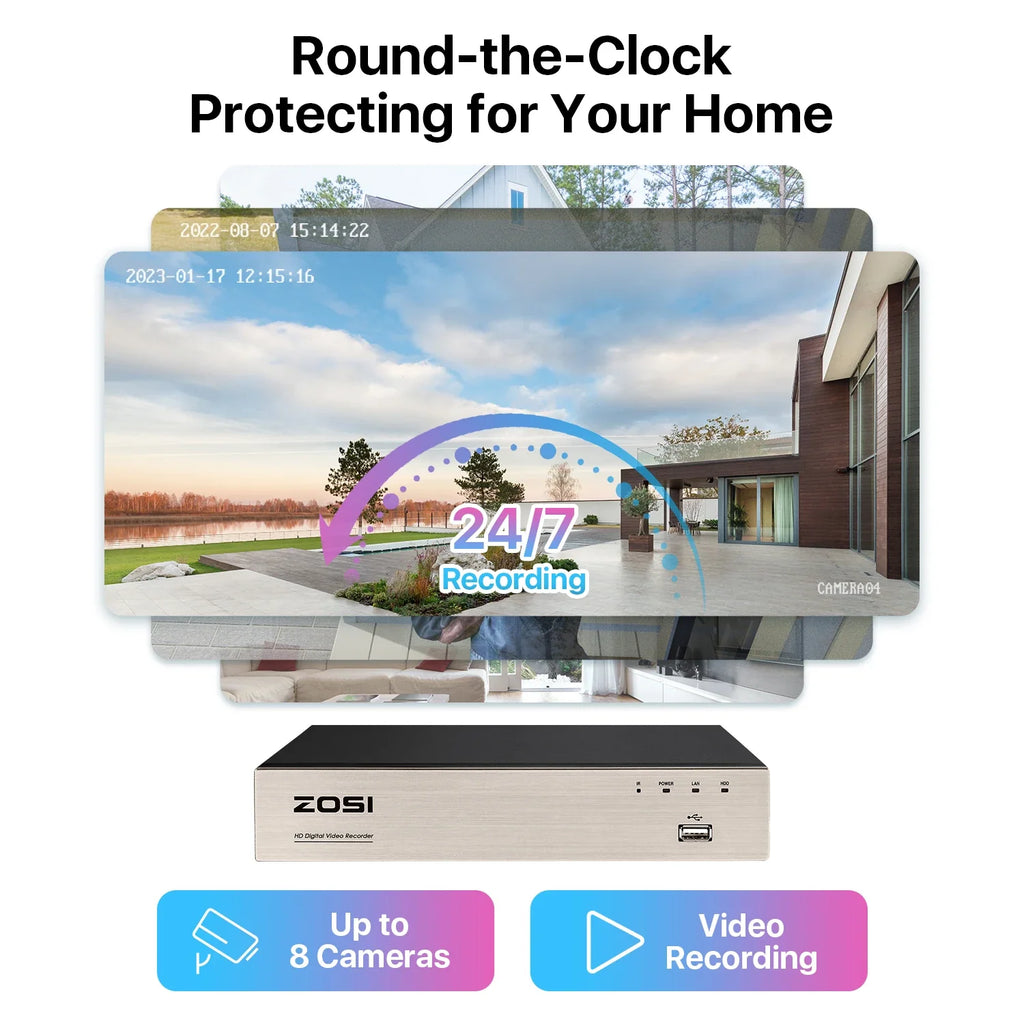 ZOSI 8-Channel AI Security Camera System With Human Vehicle Detection