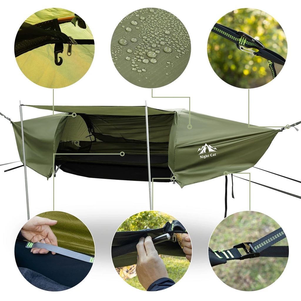 Night Cat Hammock Tent With Mosquito Net Rainfly Storage