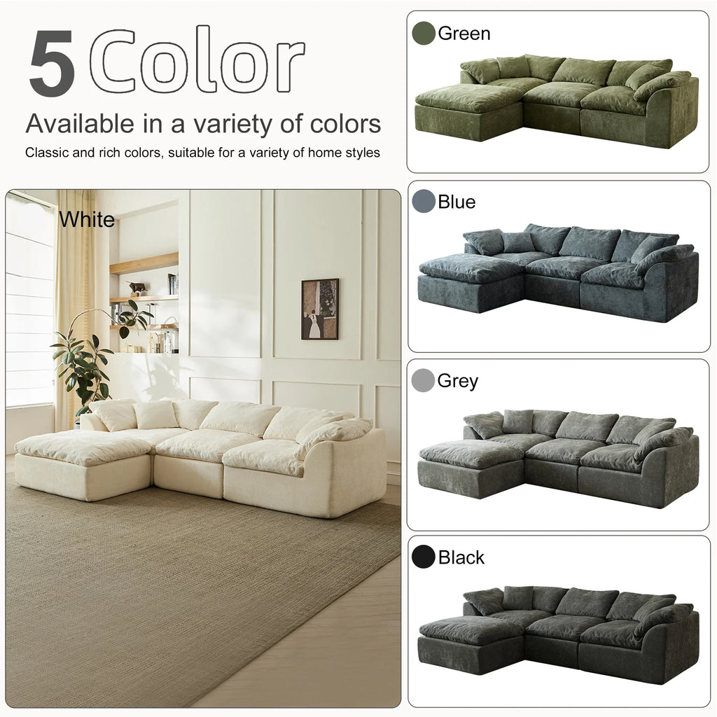 Yeflixvrau Modern Cloud L-Shaped Chenille Sectional Sofa With Ottoman