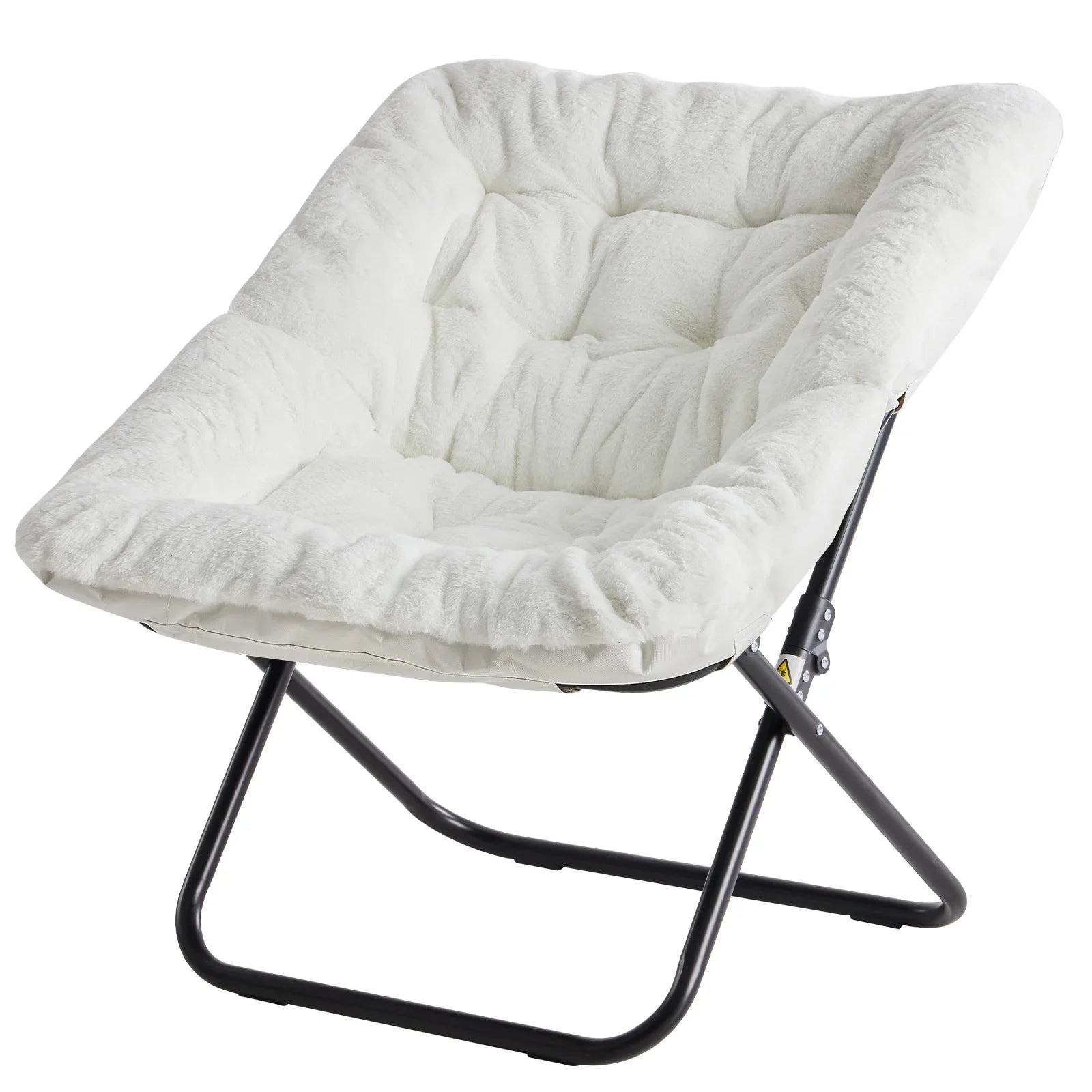 JHK Cozy Saucer Chair Soft Faux Fur Folding Lounge Chair Padded Metal Frame