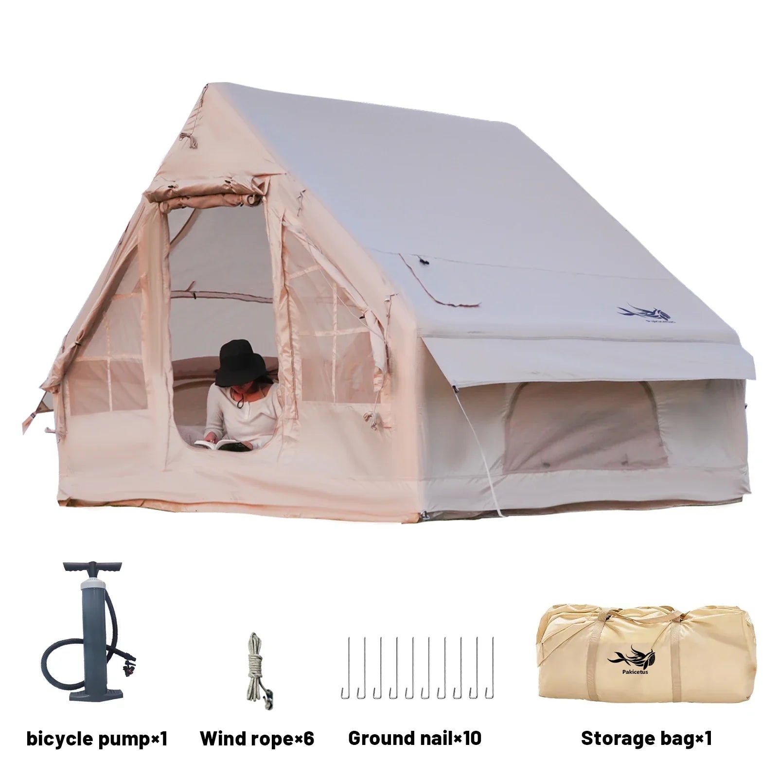Pakicetus Inflatable Family Camping Tent With Stove Plug