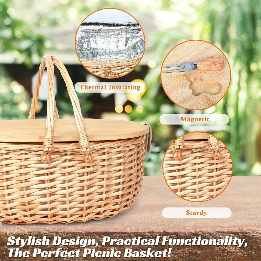 NBVCX Wicker Picnic Basket Set With Charcuterie Boards For Two