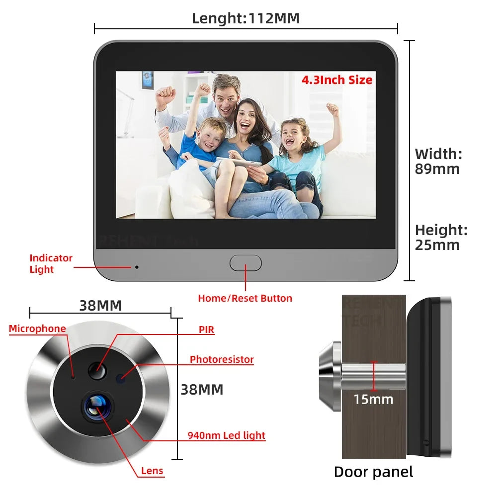 NNEOBA Wide-Angle WiFi Digital Peephole Door Camera
