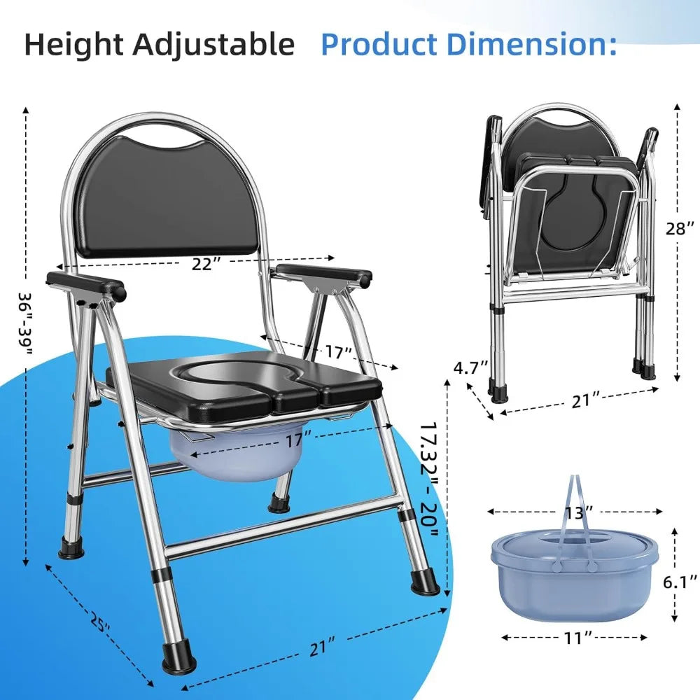 XMSJ 4 In 1 Folding Bedside Commode Chair Adjustable Height
