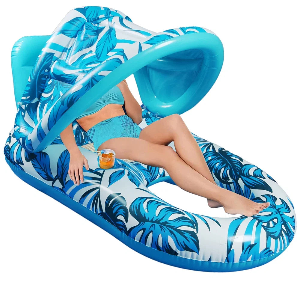 Summer Inflatable Floating Lounger Mattress With Sunshade For Pool