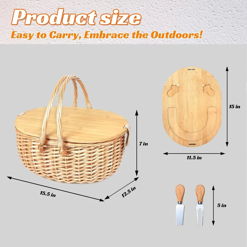 NBVCX Wicker Picnic Basket Set With Charcuterie Boards For Two