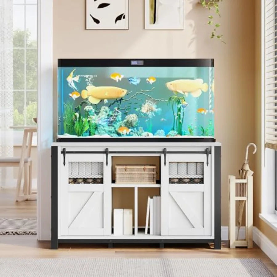 Heavy Duty Aquarium Stand With Power Outlets And Barn Door