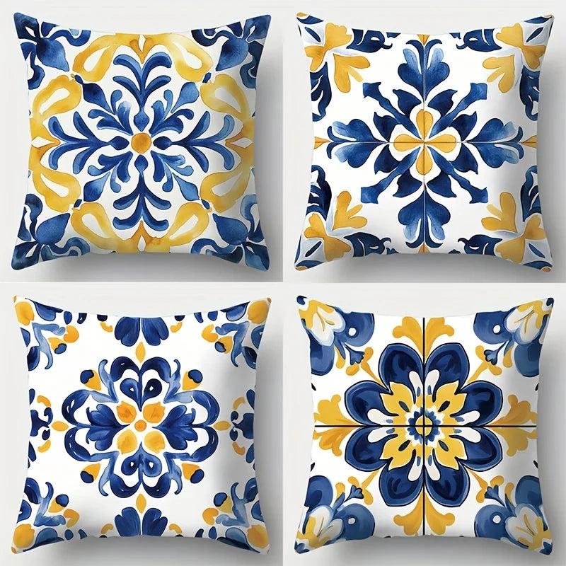 Four-Piece Tile Pattern Pillow Cover Set
