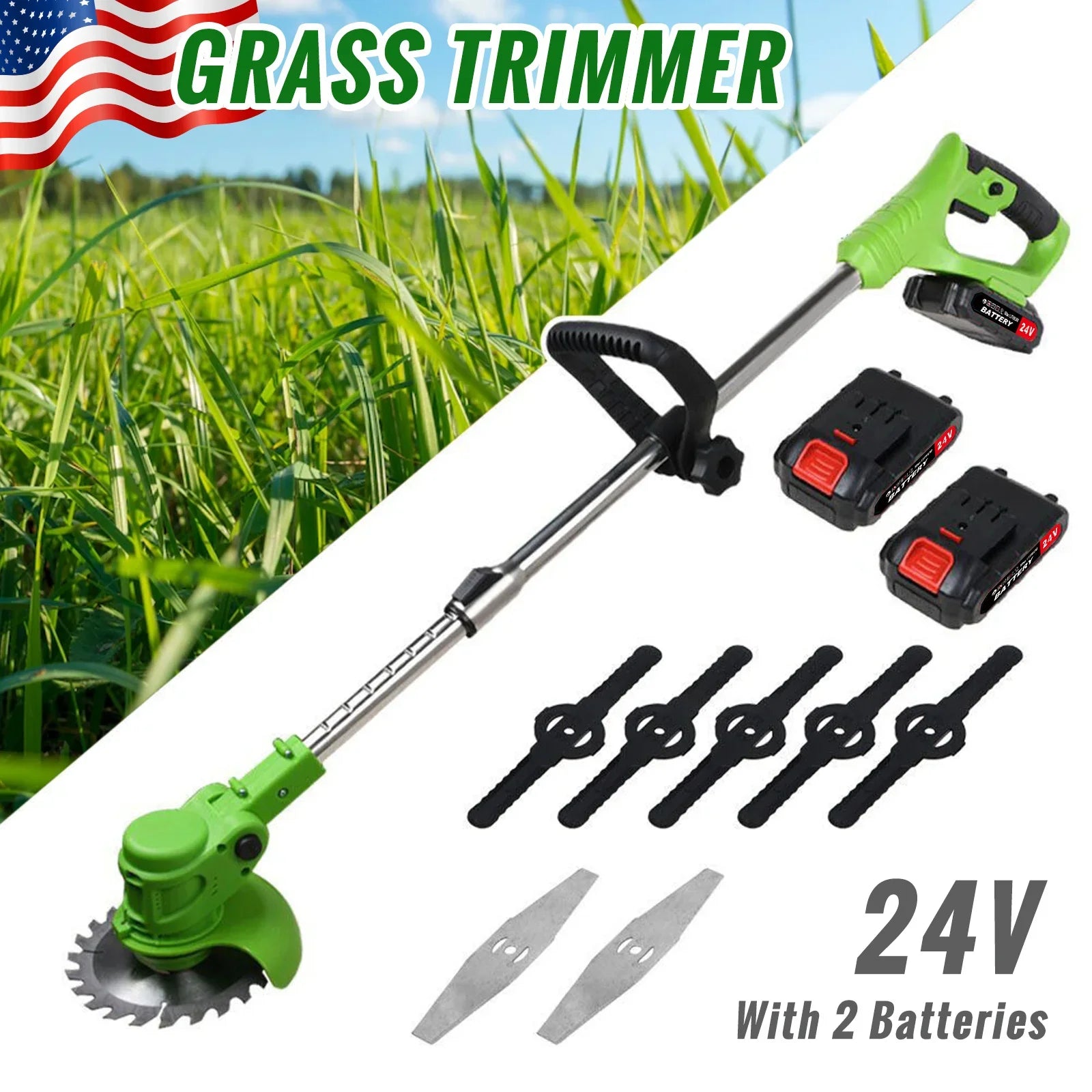Cordless 2-In-1 Weed Trimmer and Grass Edger With Fast Charger