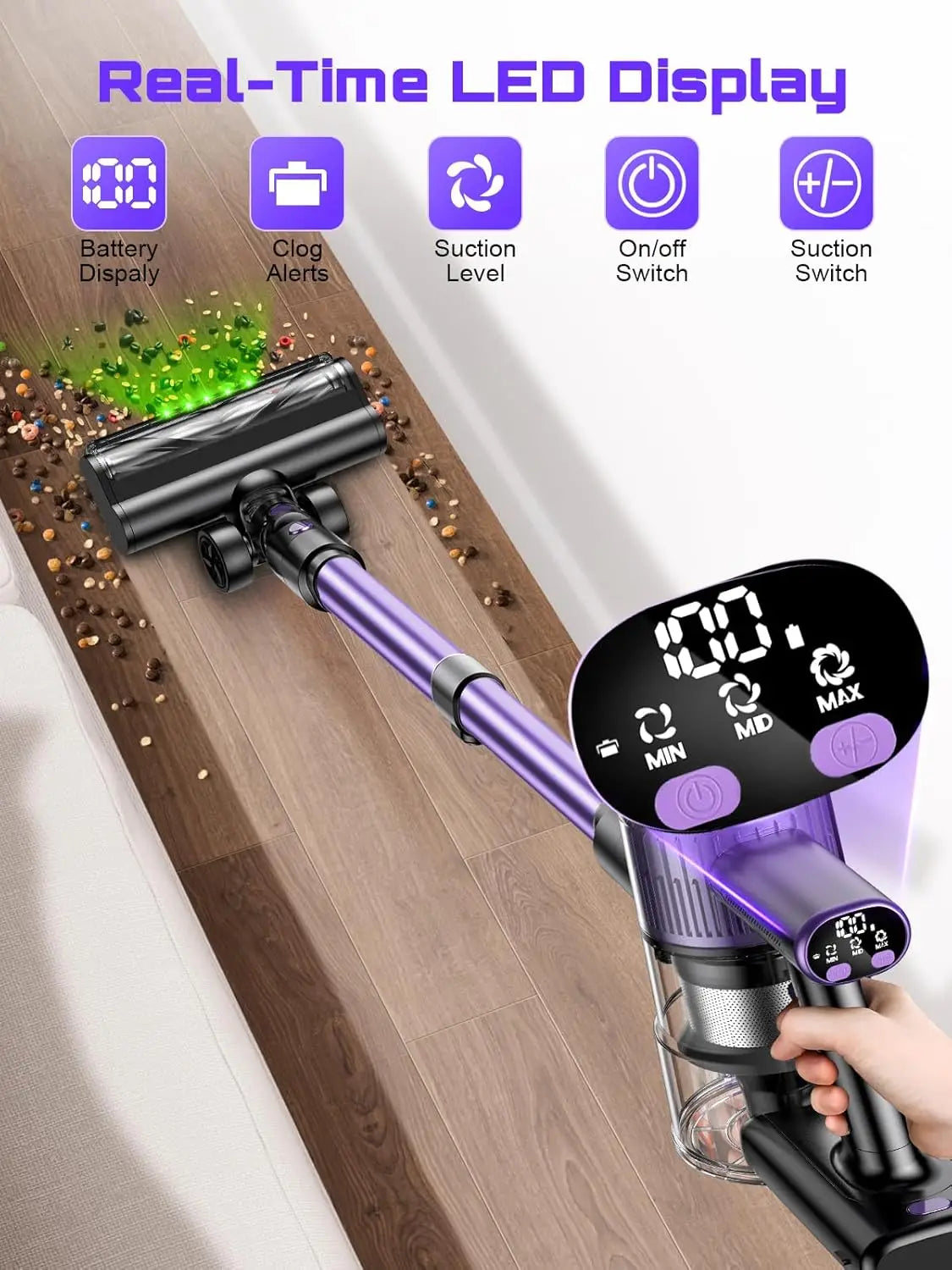 SUXIANGVACC Cordless Vacuum Cleaner 55Kpa 500W 45min 10 In 1