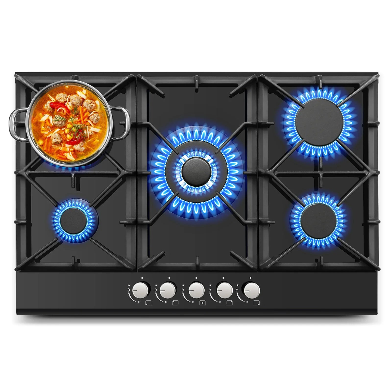 Tieasy Five-Burner Gas Cooktop Built-In NG LPG Thermocouple Protection