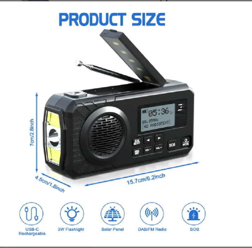 DAB+ Solar Hand Crank Emergency Radio Black