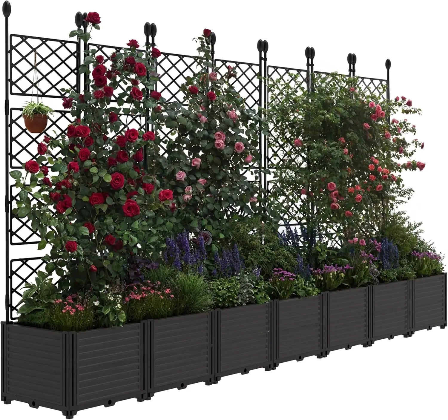 TWISTER.CK Plastic Planter Box With Trellis Rack Raised Garden Bed