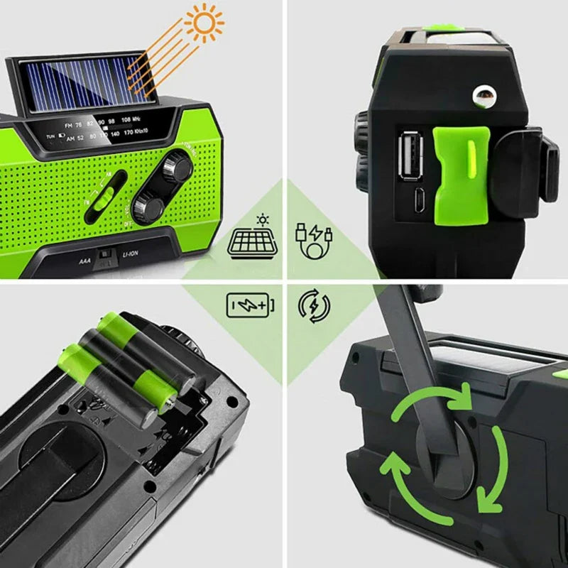 NNEOBA Emergency Radio with Power Bank Green