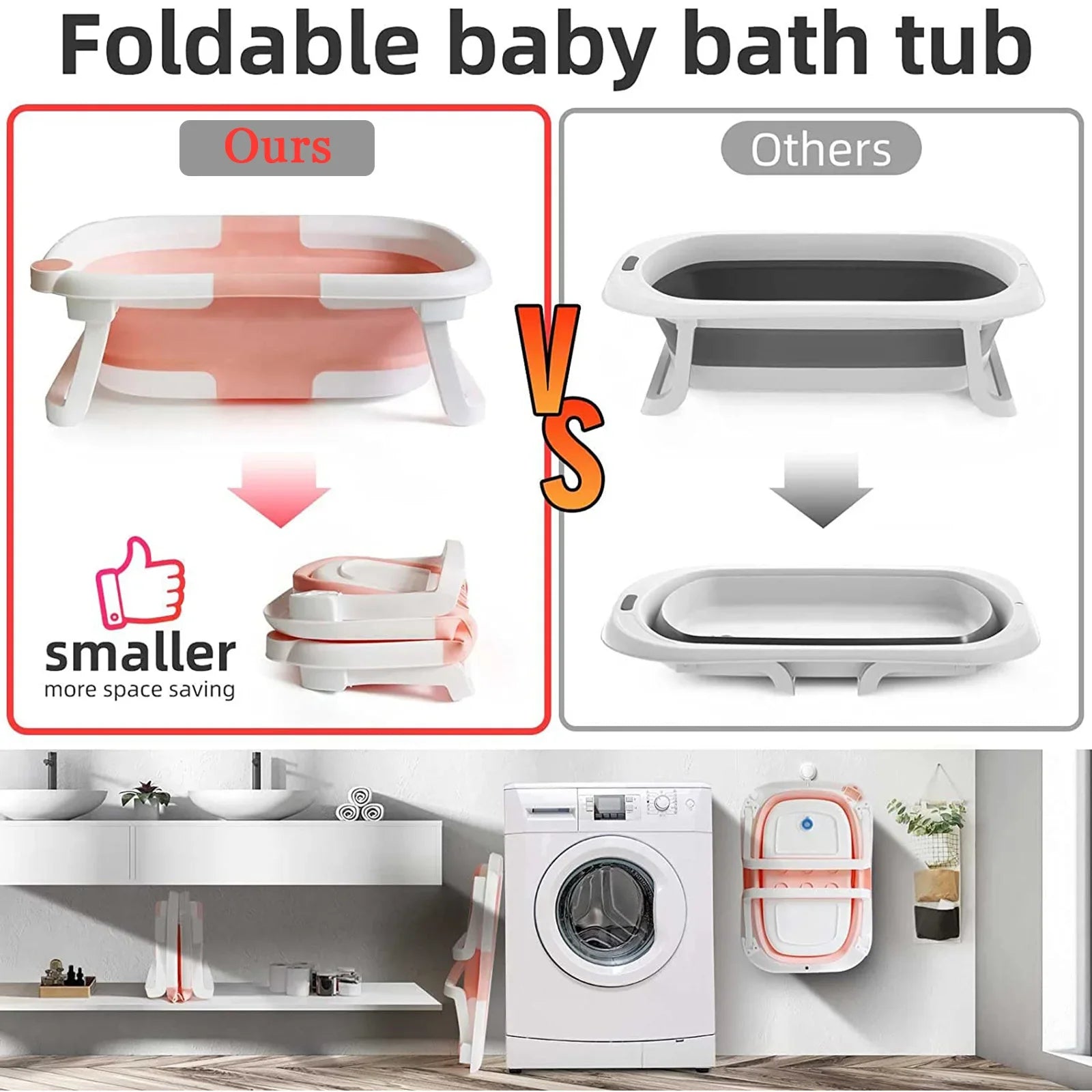 Foldable Baby Bath Tub With Cushion Thermometer Non Slip