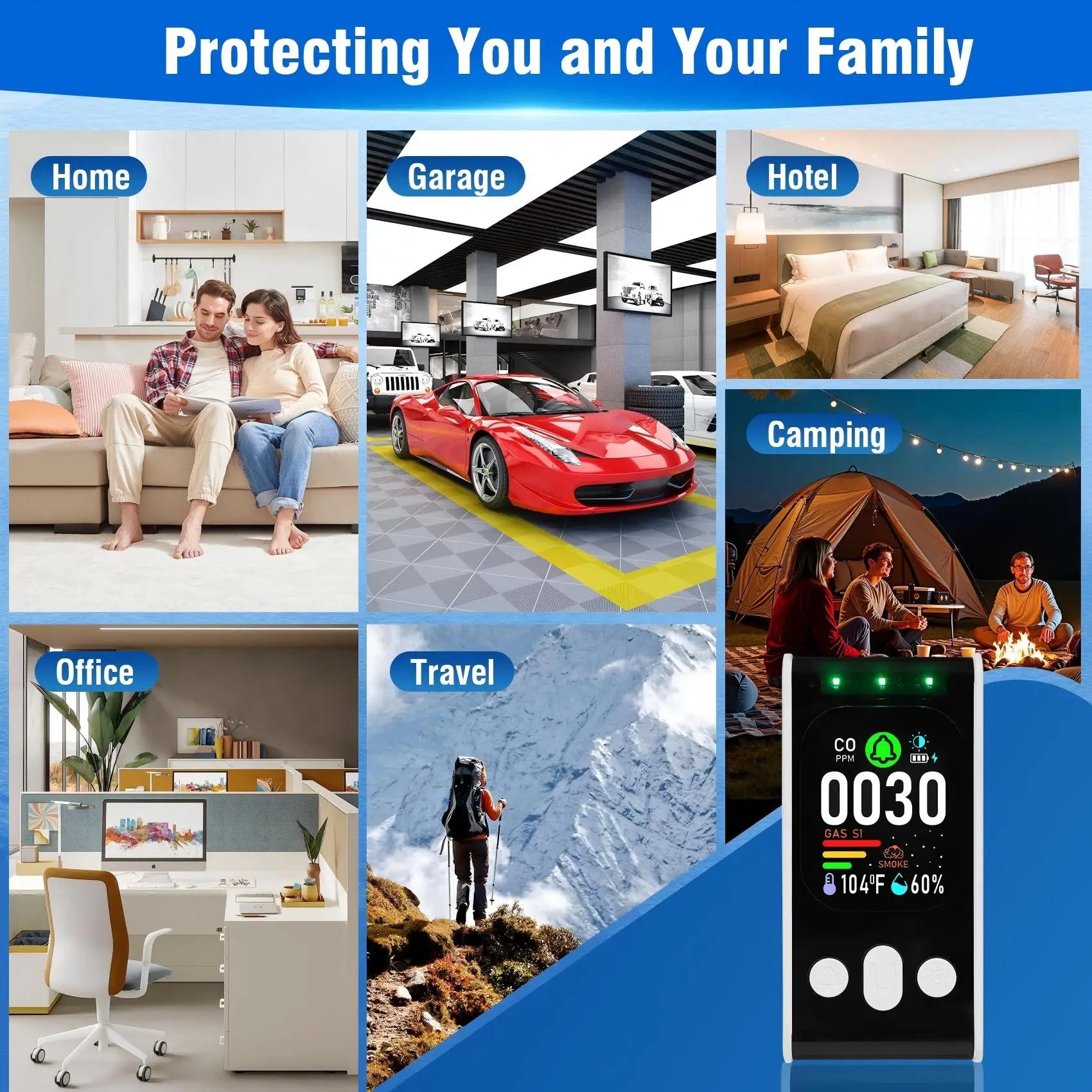 5-in-1 Multi-Sensor Gas Smoke CO Detector With Battery Backup