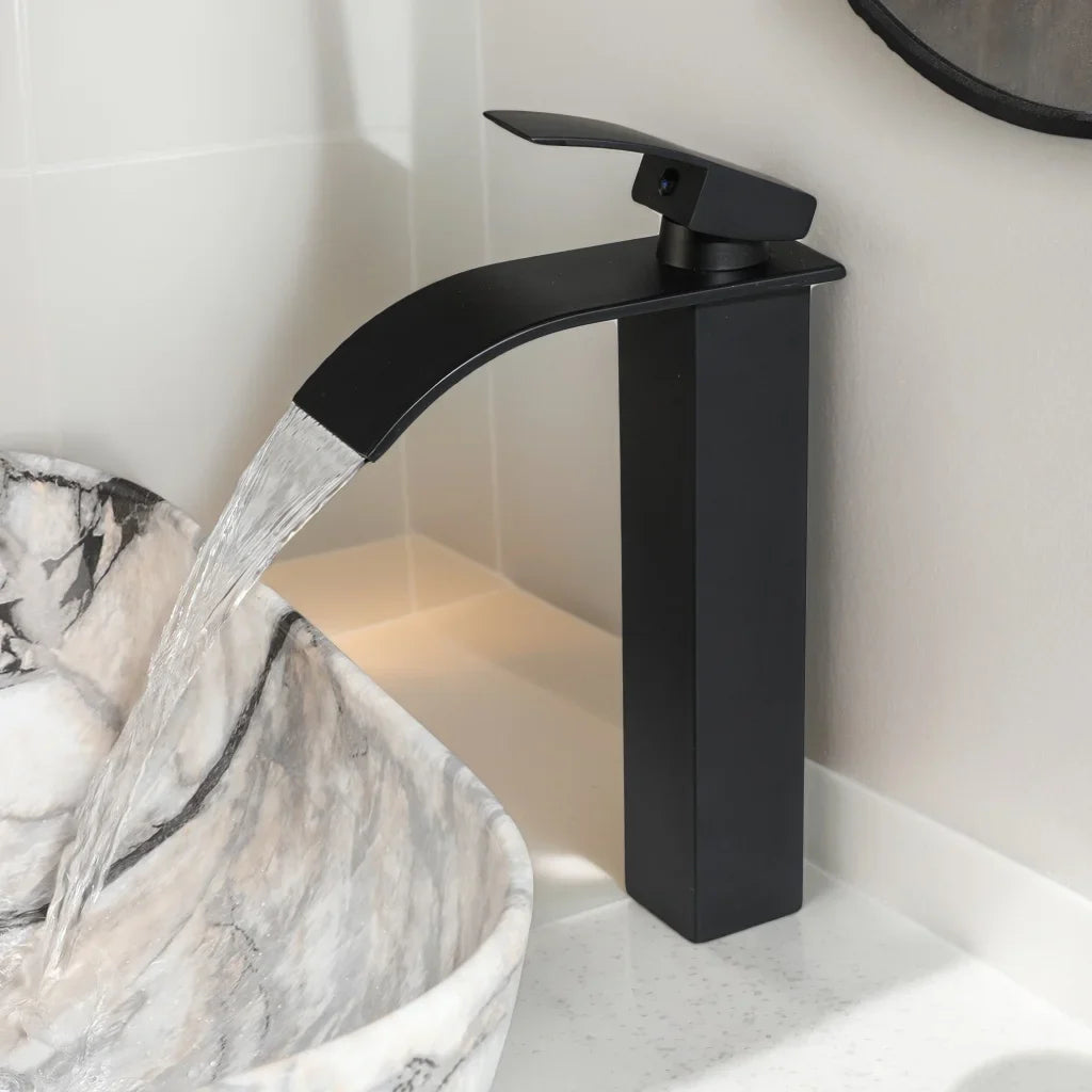 Torayvino Marble Pattern Ceramic Vessel Sink Set Matte Faucet